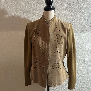 Coldwqter creek women’s leather brown jacket size medium with polyester sleeves